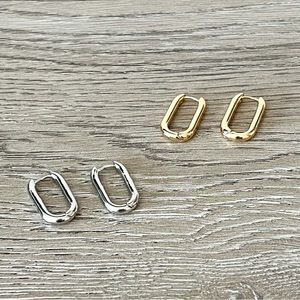 NEW | rectangular hoop huggie earrings in gold and silver